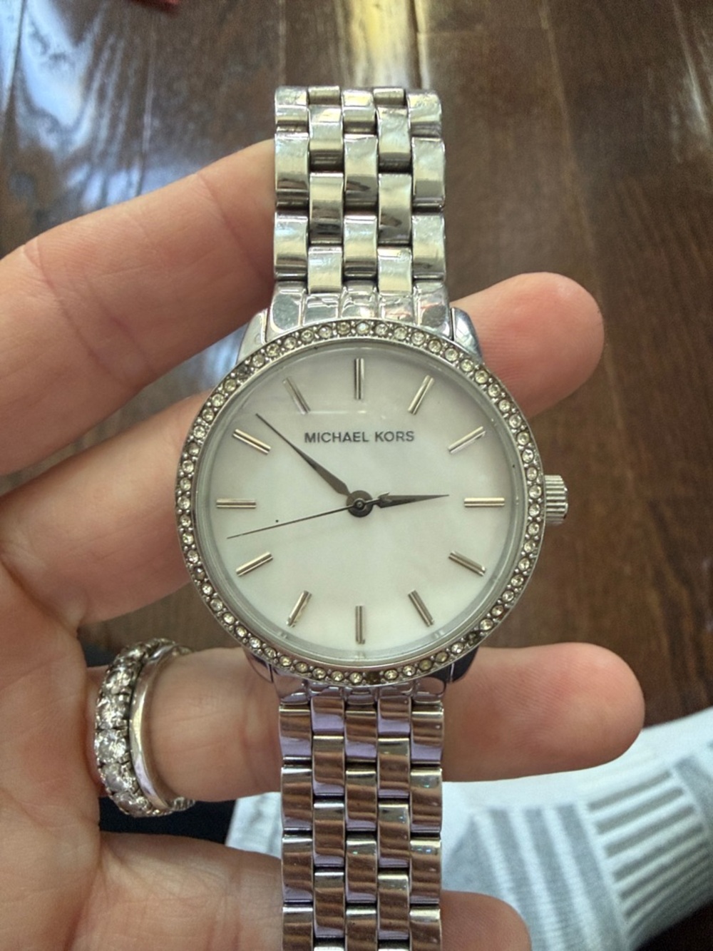 Michael Kors Silver-Tone Crystal Bezel Women's Bracelet Watch